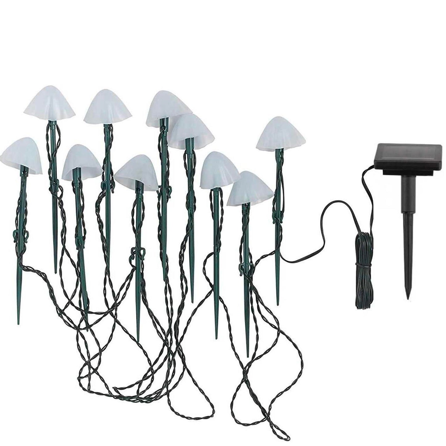 10 mini-champignons lumineux solaires à piquer balisage allée CHAMPY LED blanc chaud 3.8m