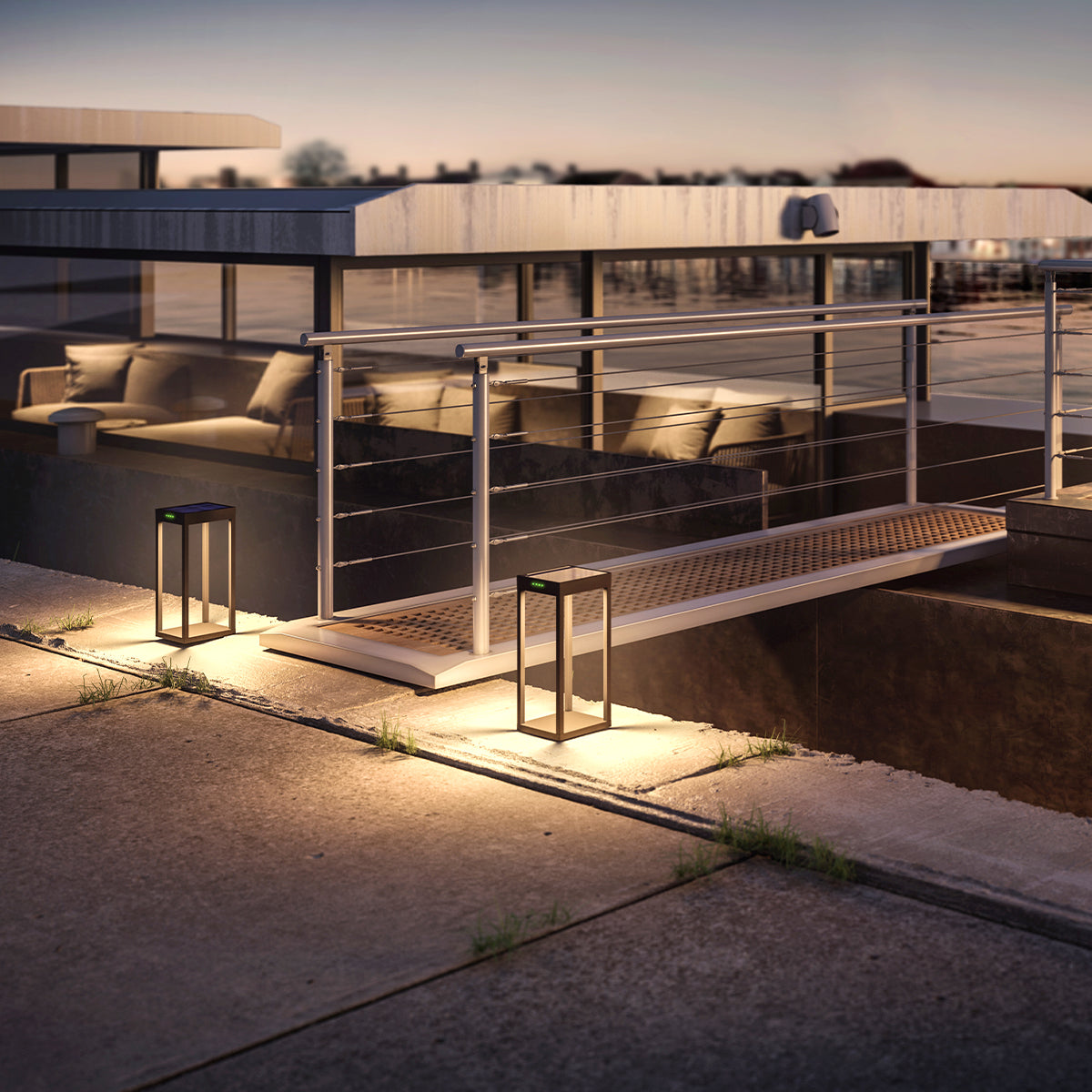 Borne solaire LED blanc chaud RADIA MINI aluminium éclairage puissant H35cm