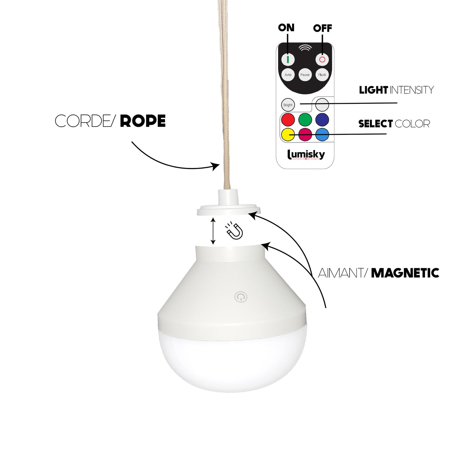 Suspension PAULO NOMAD en rotin naturel style bohème avec ampoule LED blanc/RGB nomade