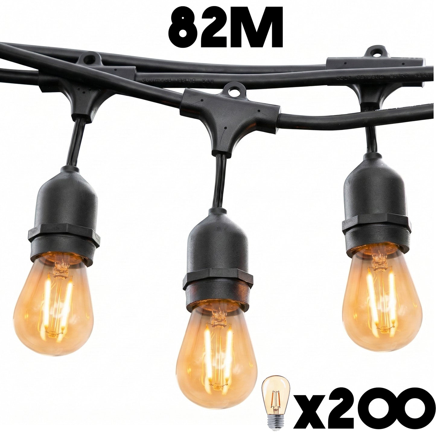 Guirlande lumineuse extérieure raccordable 82m avec 200 ampoules LED filament E27 blanc chaud MAFY LIGHT