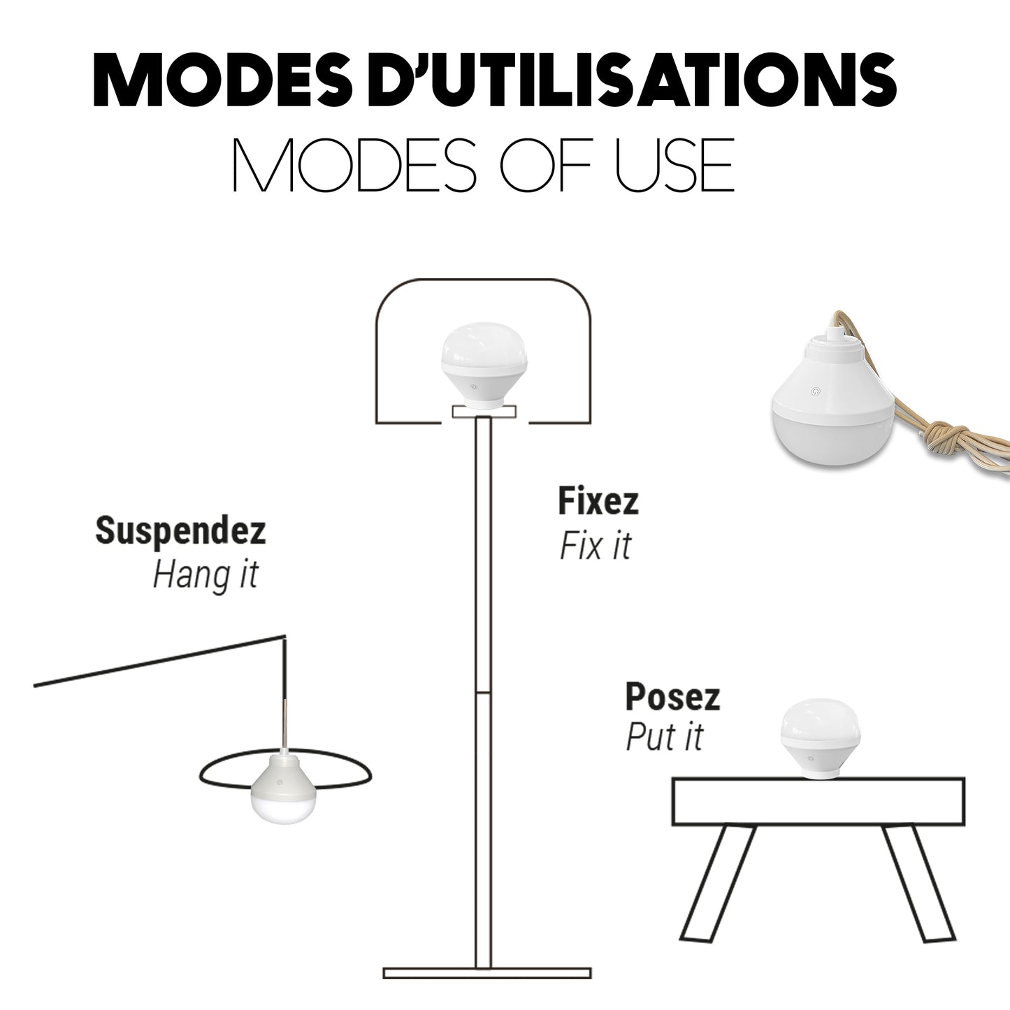 Suspension PAULO NOMAD en rotin naturel style bohème avec ampoule LED blanc/RGB nomade