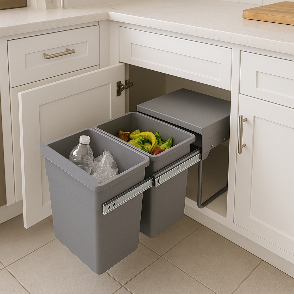 Poubelle encastrée coulissante de cuisine 2 compartiments 36L (2x18L) HYPE avec seau