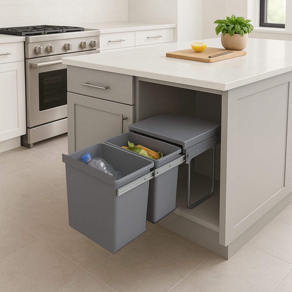 Poubelle encastrée coulissante de cuisine 2 compartiments 36L (2x18L) HYPE avec seau
