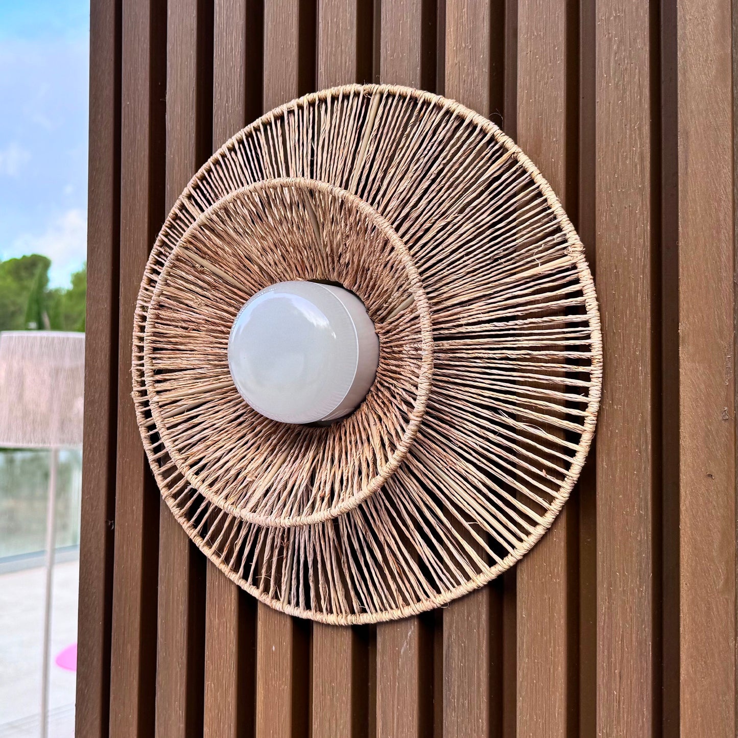 Applique murale extérieur en jute sans fil DALIA avec ampoule nomade rechargeable RGB MINI LYS D30 cm