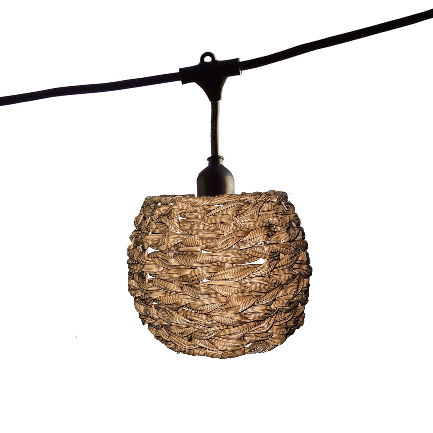 Guirlande lumineuse raccordable d'extérieur avec abat-jour en polyrotin style bohème 7 ampoules à filament douille E27 LED blanc chaud PINE LIGHT 6m