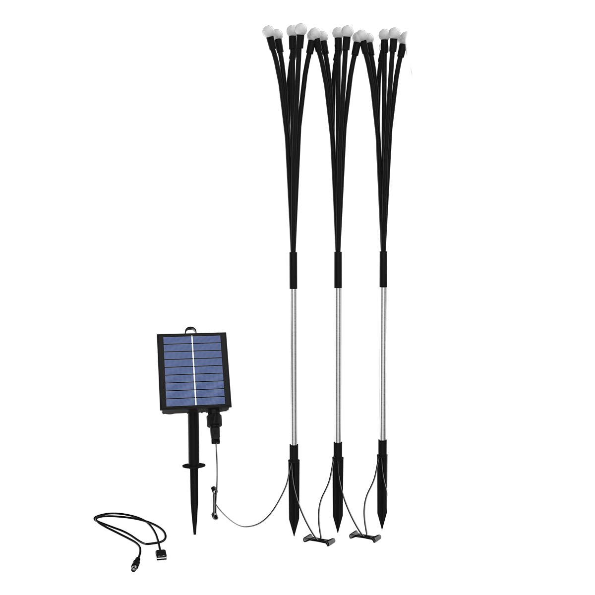 Lot de 18 torches solaires 180 boules lumineuses avec panneau solaire déporté LED blanc chaud LYRA FAMILY X3 H70cm