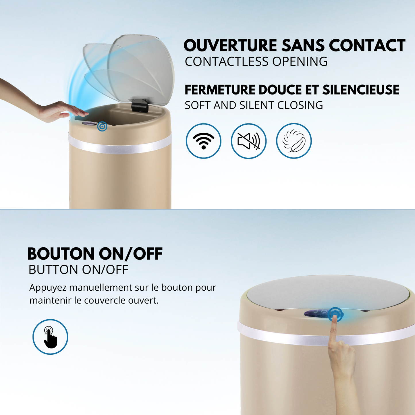 Poubelle de cuisine automatique 42L SOHO Taupe mat en acier INOX avec cerclage