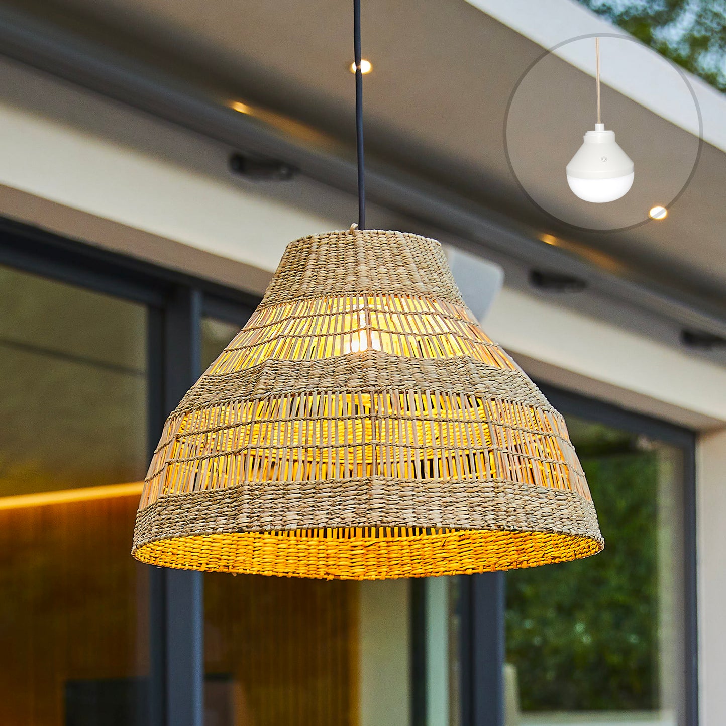 Suspension MERIDA NOMAD en herbe marine style bohème avec ampoule LED nomade