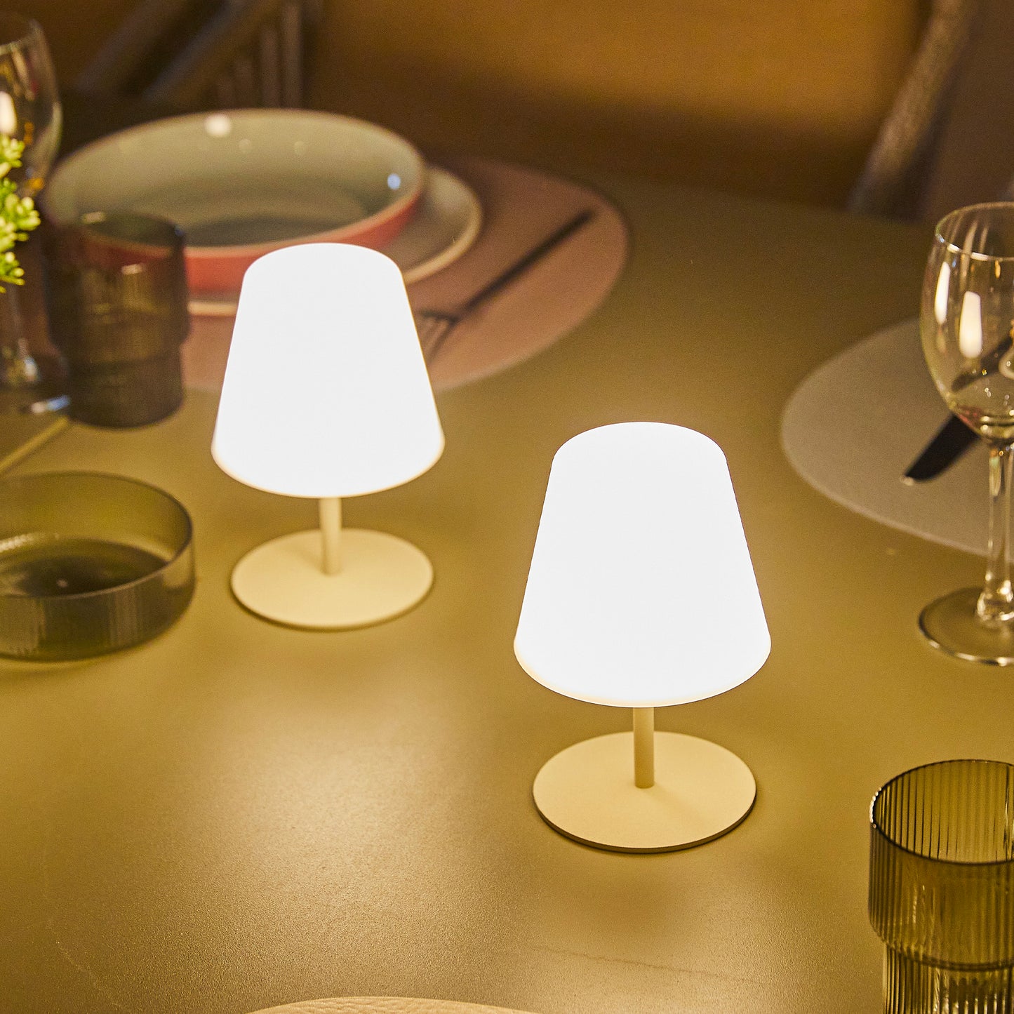 Lot de 4 minis lampes de table LED crème sans fil blanc dimmable 2X TWINS CREAM H16cm