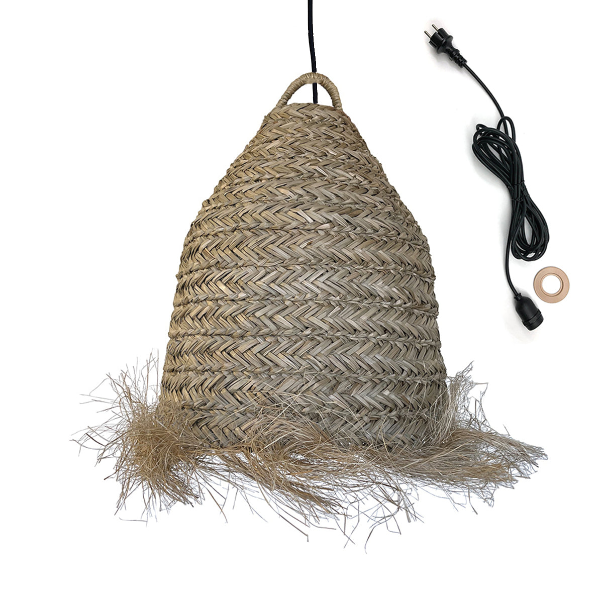 Suspension sur secteur pour l'extérieur ANAFI OUTDOOR CABLE en jonc de mer naturel style bohème 5m de longueur de câble