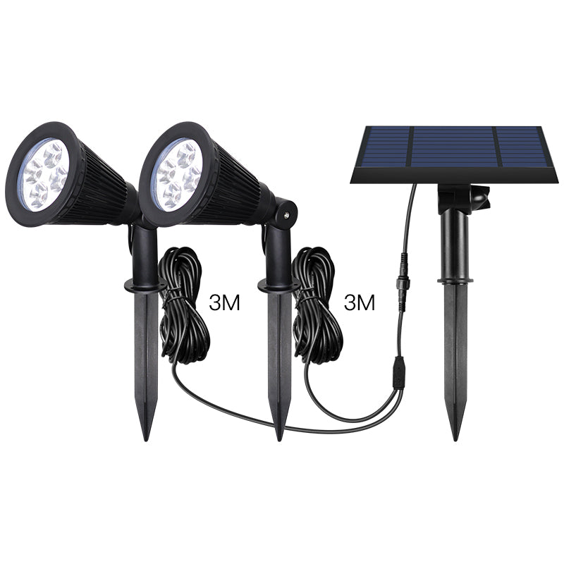 Double spot solaire relié avec panneau solaire déporté 2 en 1 à piquer ou à fixer éclairage puissant LED blanc dimmable FAMILY SPIKY H38cm