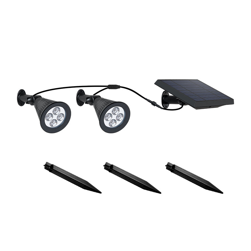 Double spot solaire relié avec panneau solaire déporté 2 en 1 à piquer ou à fixer éclairage puissant LED blanc dimmable FAMILY SPIKY H38cm
