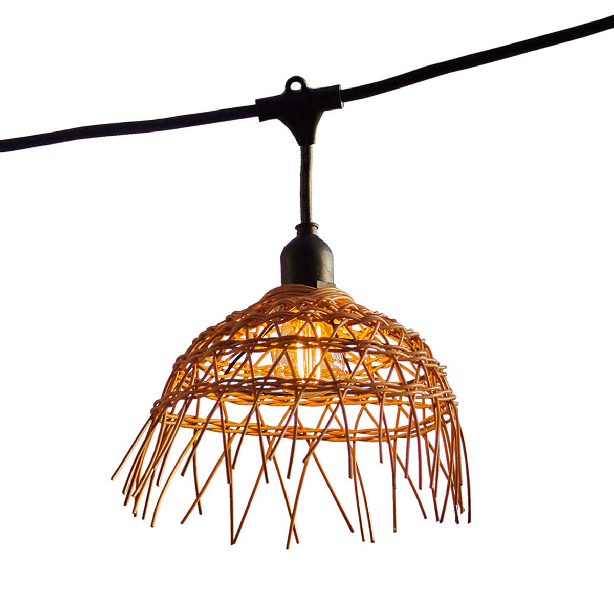 Guirlande lumineuse extérieure raccordable 26m avec 60 ampoules LED filament E27 blanc chaud HAWAII LIGHT Abat-jour polyrotin bohème