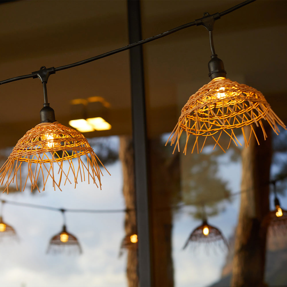 Guirlande lumineuse extérieure raccordable 26m avec 60 ampoules LED filament E27 blanc chaud HAWAII LIGHT Abat-jour polyrotin bohème