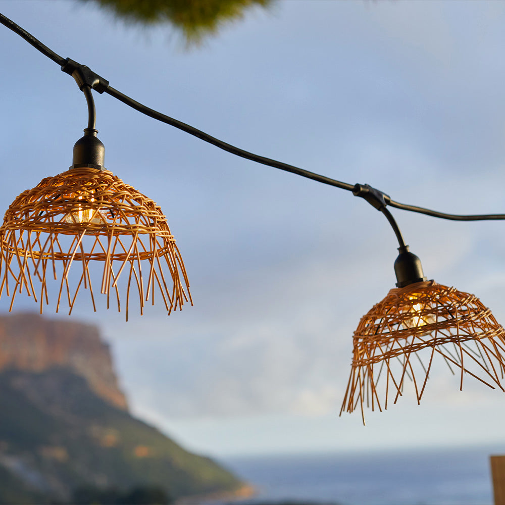 Guirlande lumineuse extérieure raccordable 26m avec 60 ampoules LED filament E27 blanc chaud HAWAII LIGHT Abat-jour polyrotin bohème
