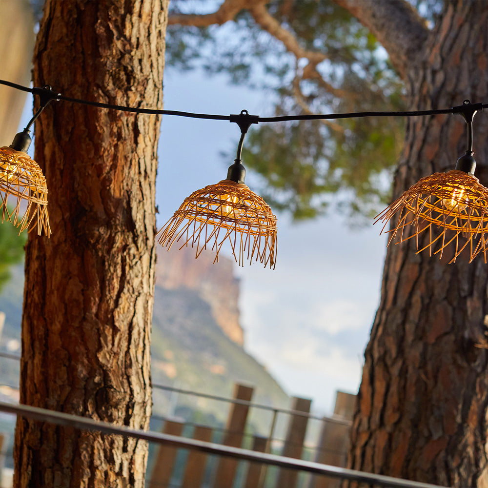 Guirlande lumineuse extérieure raccordable 26m avec 60 ampoules LED filament E27 blanc chaud HAWAII LIGHT Abat-jour polyrotin bohème