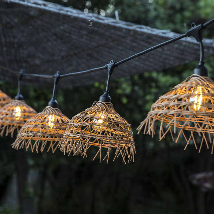 Guirlande lumineuse extérieure raccordable 26m avec 60 ampoules LED filament E27 blanc chaud HAWAII LIGHT Abat-jour polyrotin bohème