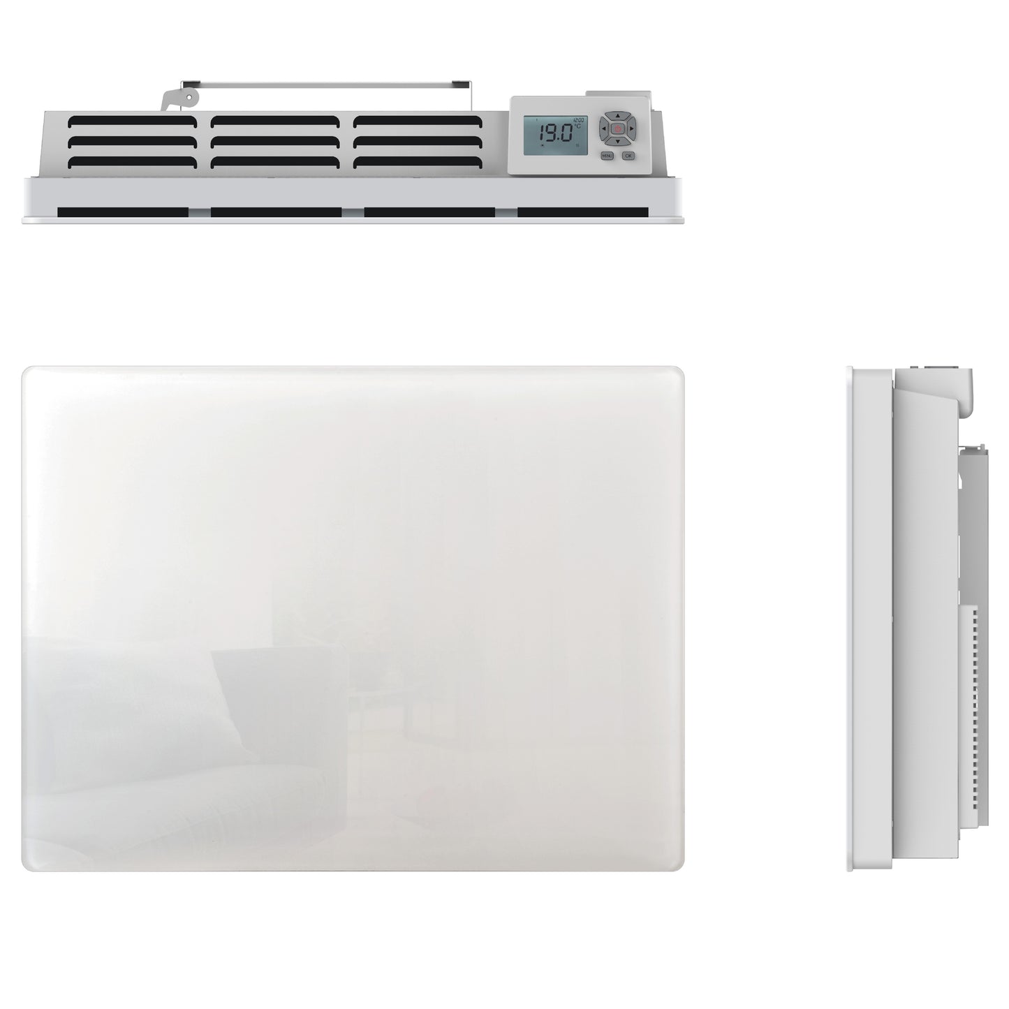 Radiateur électrique à inertie sèche bloc CERAMIQUE + facade VERRE écran LCD 2000W GLASS Norme NF