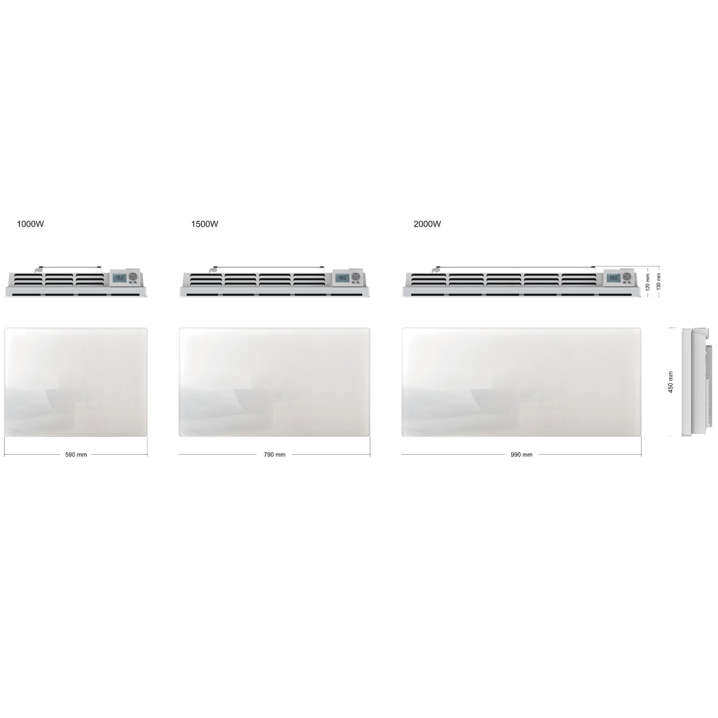 Radiateur électrique à inertie sèche bloc CERAMIQUE + facade VERRE écran LCD 2000W GLASS Norme NF