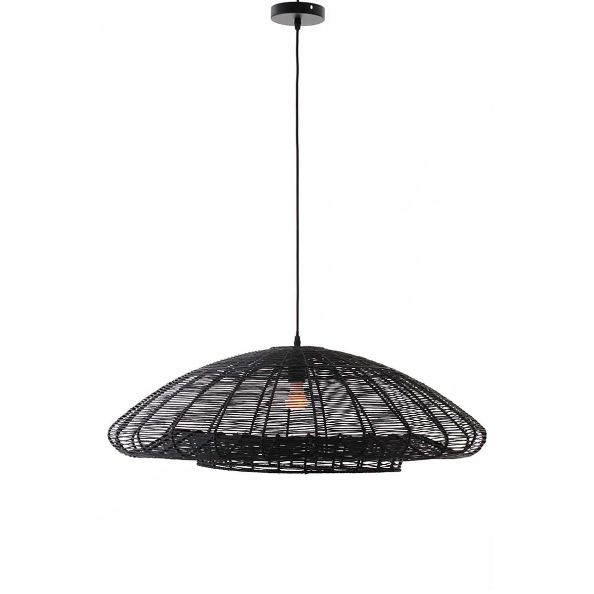Suspension ALBA BLACK en corde de papier naturelle avec monture électrique E27 80 cm diamètre