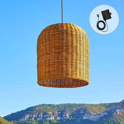 Suspension solaire GIACOMO SOLAR en rotin naturel avec câble hybride secteur et solaire 5m de longueur