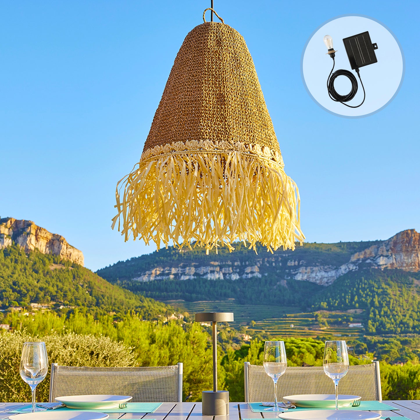 Suspension solaire PALOMA SOLAR en herbe marine avec câble hybride secteur et solaire 5m de longueur
