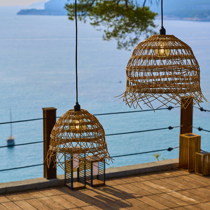 Lot de 2 suspensions sur secteur pour l'extérieur 2X HAWAII LONG OUTDOOR CABLE en poly rotin style bohème 5m de longueur de câble