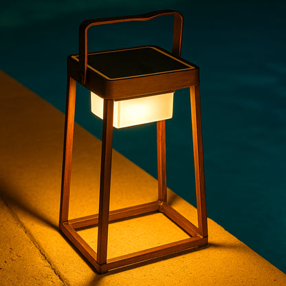 Lanterne solaire en aluminium revêtement effet bois LED blanc chaud VERONA H30cm