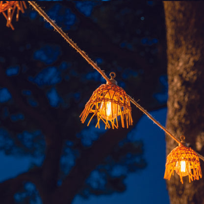 Guirlande lumineuse extérieur 10 abat-jour exotique paille MINI HAWAI LIGHT HYBRID LED blanc chaud 8m solaire et sur secteur