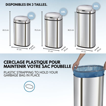 Poubelle de cuisine automatique 68L MAJESTIC grande capacité en acier INOX avec cerclage