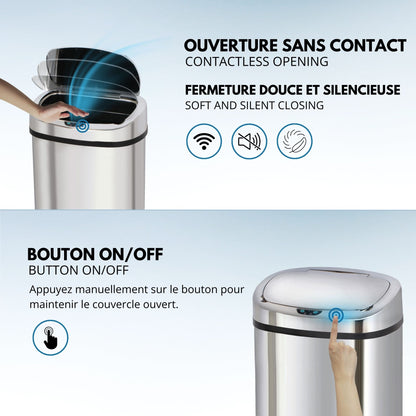 Poubelle de cuisine automatique 68L MAJESTIC grande capacité en acier INOX avec cerclage
