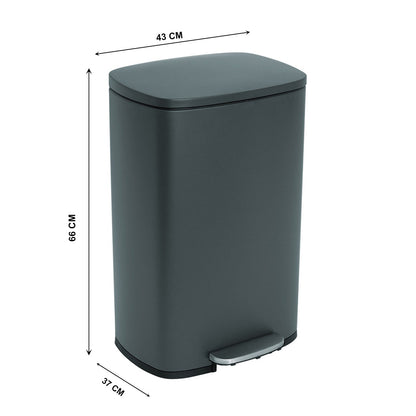 Poubelle de cuisine à pédale 50L Design ADMIRAL Gris mat en acier Inox avec seau et fermeture douce