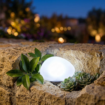 Lampe solaire décorative galet LED blanc SOLENZARA ∅16cm