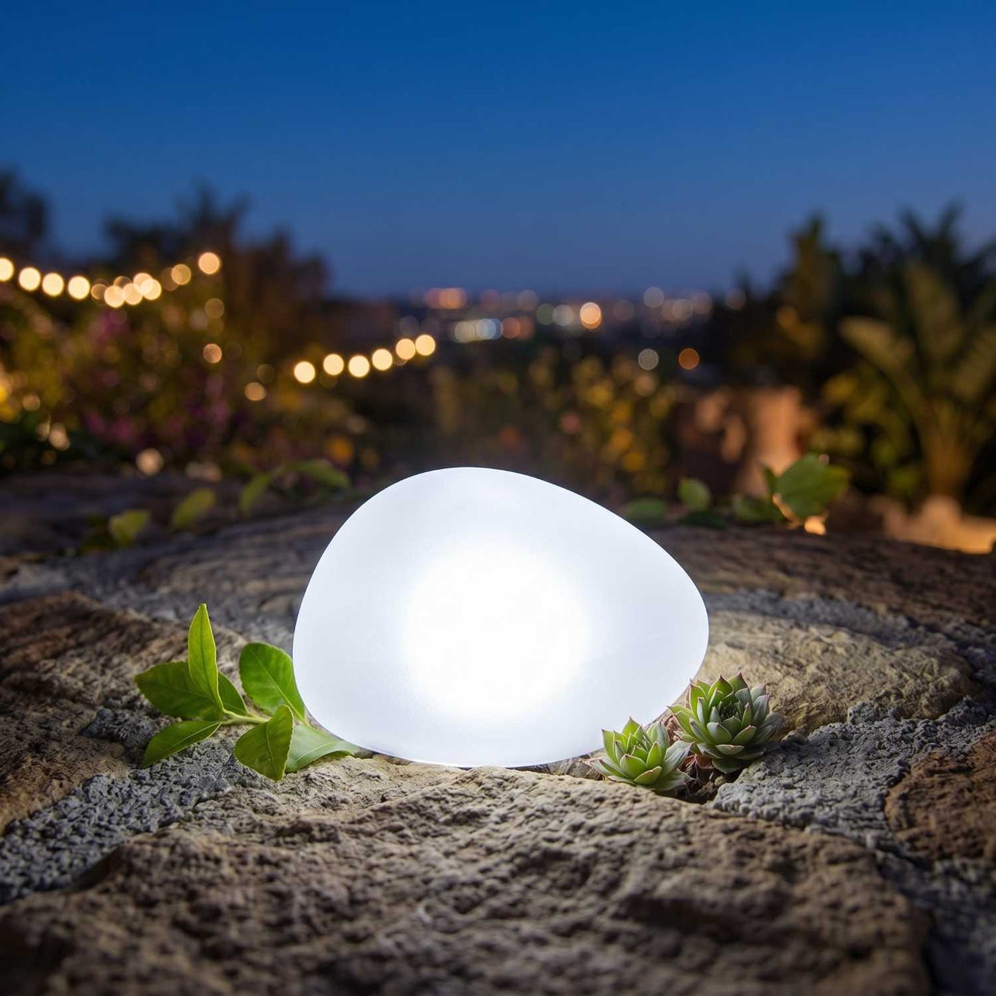 Lampe solaire décorative galet LED blanc SOLENZARA ∅16cm