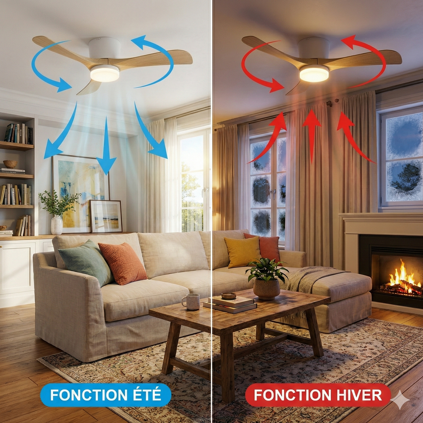 Grand Ventilateur de Plafond ALIYA 132cm avec Éclairage LED 30W Intégré Ventilateur Silencieux pour Grand Salon Séjour et Loft Moteur DC 30W Basse Consommation Réversible Mode Été Hiver avec Télécommande Plafonnier XL 2100 Lumens Blanc et Effet Bois
