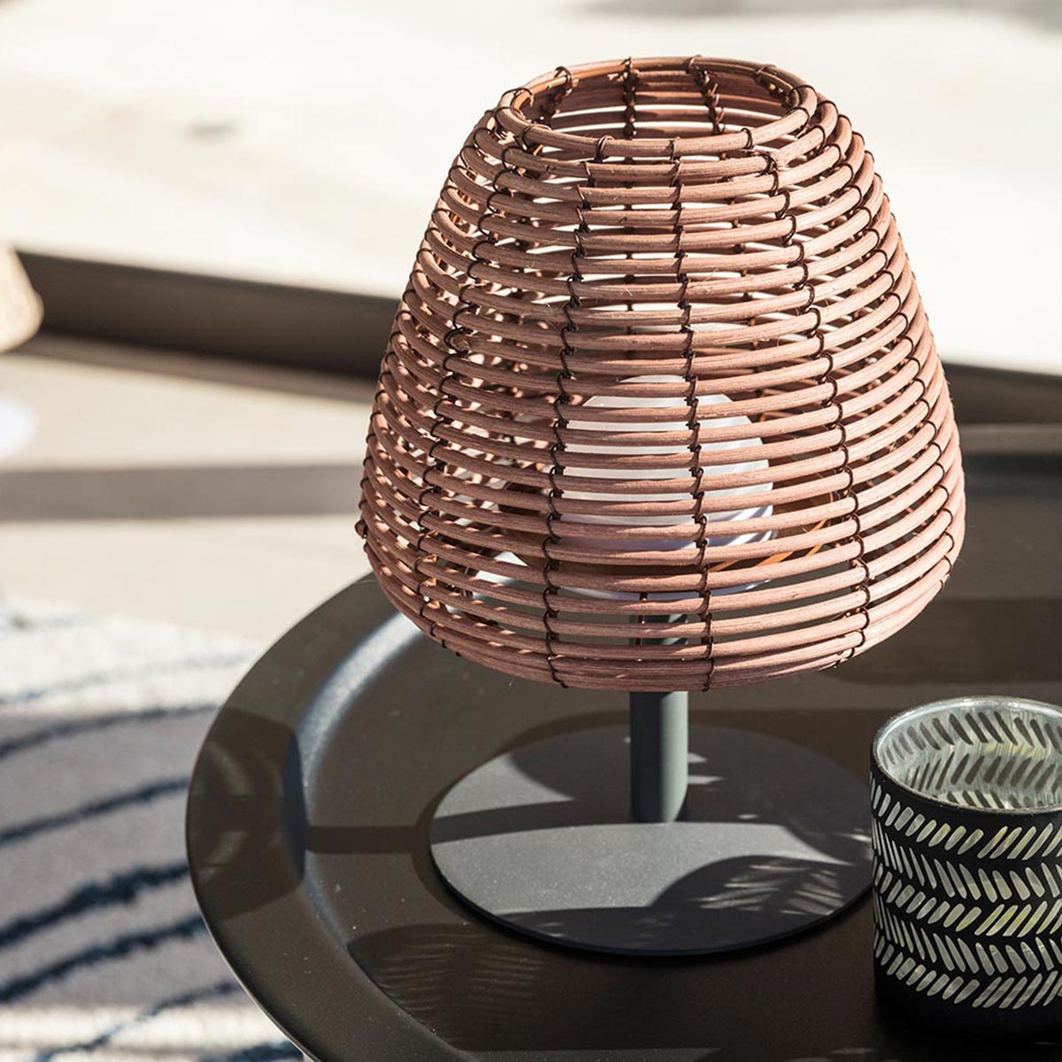 Lot de 2 lampes de table sans fil en rotin naturel LED blanc chaud/blanc dimmable 2X  BOHEME H25cm