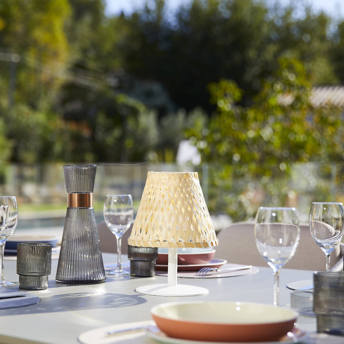 Lot de 2 lampes de table sans fil bambou naturel LED blanc chaud/blanc dimmable 2X IBIZA H26cm