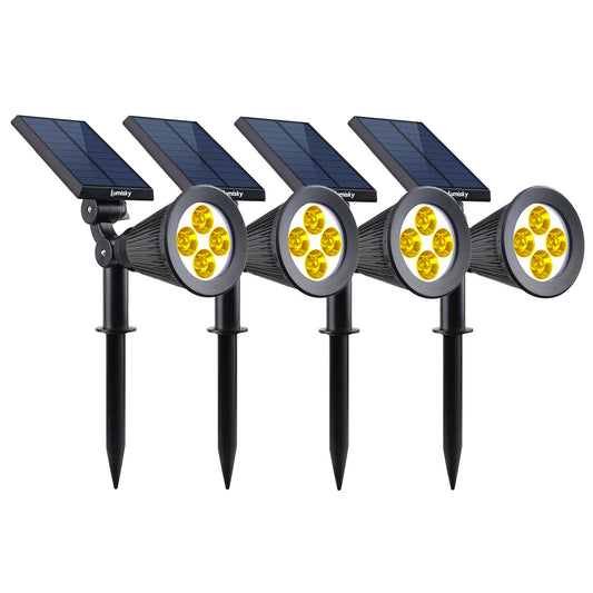 Lot de 4 spots solaires projecteurs 2en1 à piquer ou à fixer éclairage puissant dimmable LED blanc SPIKY WARM H42cm