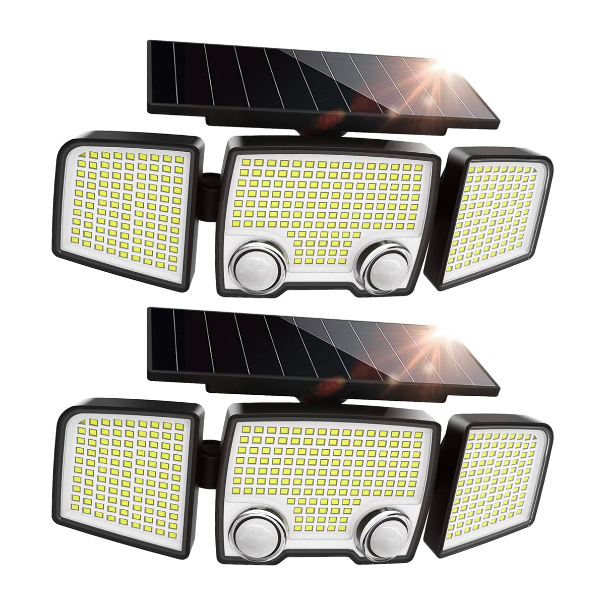 Lot de 2 Spots Solaires à 3 Têtes Noires RAYLITE - Éclairage LED Puissant Blanc, Orientables avec Détecteur de Mouvement, Idéaux pour Sécuriser Jardin, Terrasse et Extérieur
