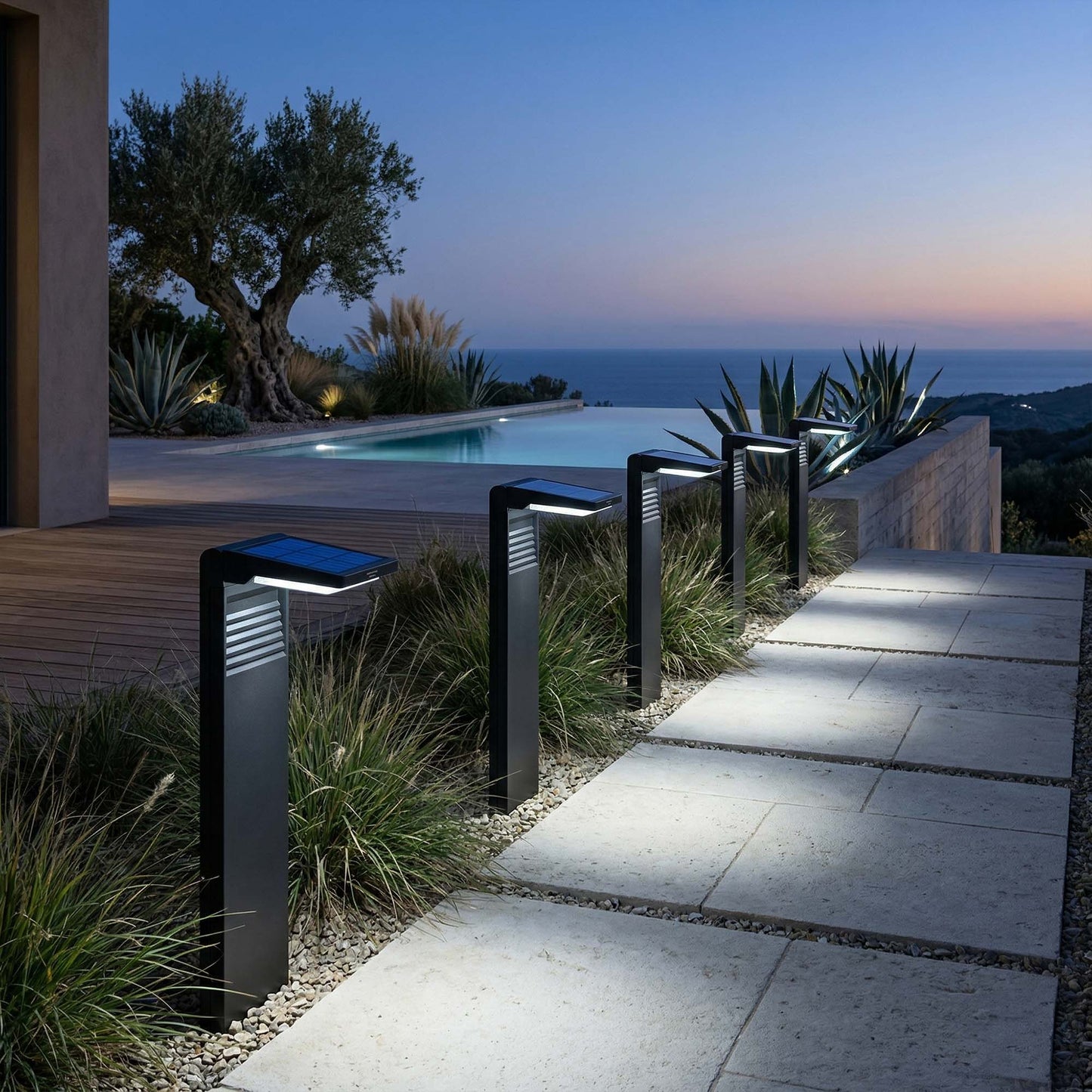 Lot de 8 balises solaires à planter LED blanc froid OSTRY H41cm Lumière Extérieur, Eclairage Solaire pour Jardin Chemin