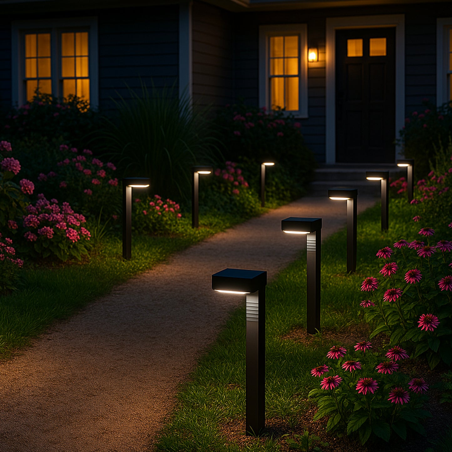 Lot de 8 balises solaires à planter LED blanc froid OSTRY H41cm Lumière Extérieur, Eclairage Solaire pour Jardin Chemin