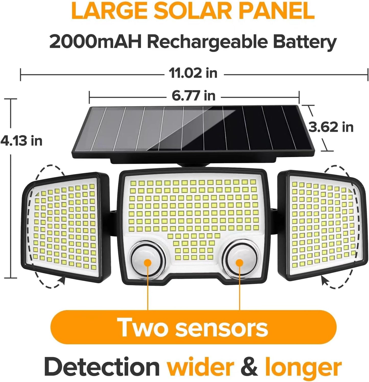 Lot de 2 Spots Solaires à 3 Têtes Noires - Éclairage LED Blanc Puissant RAYLITE avec Détecteur de Mouvement Orientable