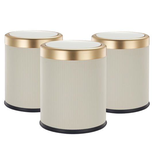 Lot de 3 Poubelles Push en Plastique 8L GLINT Blanc et Or