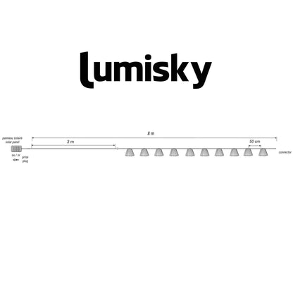 Guirlande lumineuse extérieur connectable 10 abat-jour naturels en bambou NATURA LIGHT HYBRID LED blanc chaud  8m solaire et sur secteur