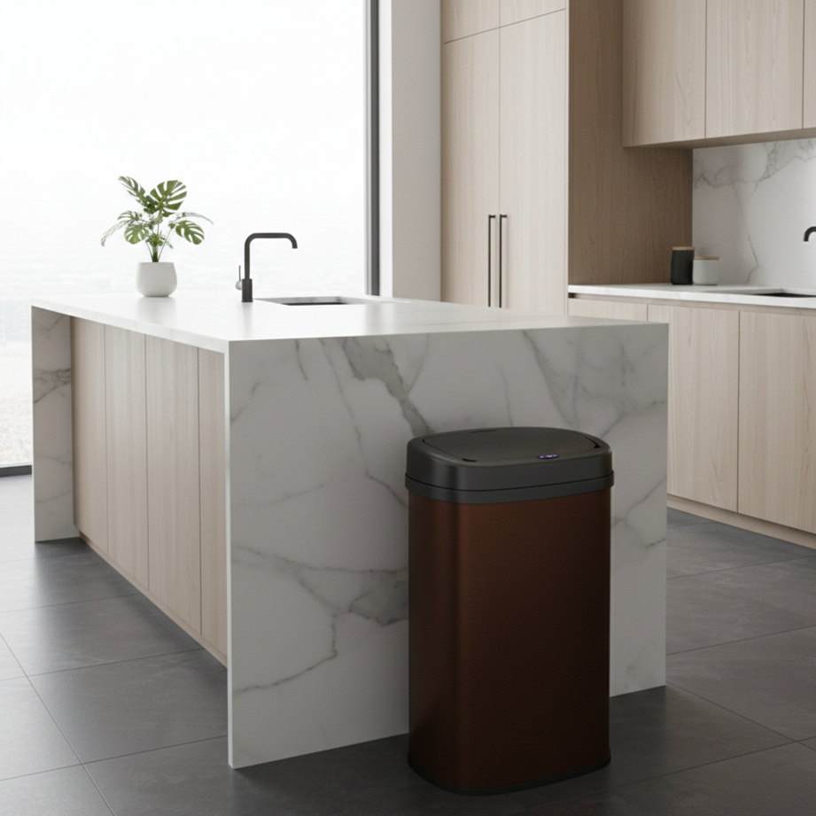 Poubelle de cuisine automatique 58L MAJESTIC CORTEN Marron grande capacité en INOX avec cerclage