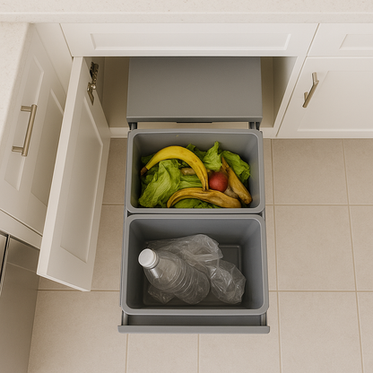 Poubelle encastrée coulissante de cuisine 2 compartiments 36L (2x18L) HYPE avec seau