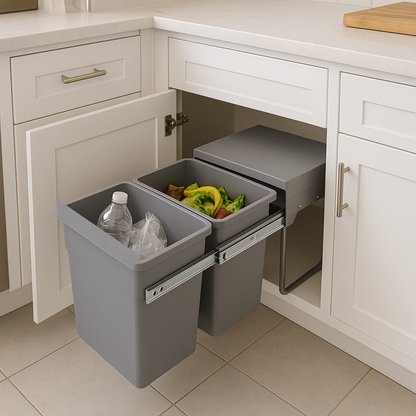Poubelle encastrée coulissante de cuisine 2 compartiments 36L (2x18L) HYPE avec seau