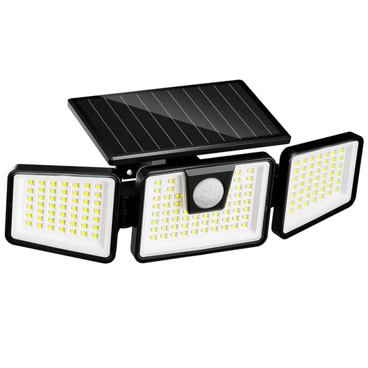 Spot solaire 3 têtes noir éclairage puissant LED blanc FALCON H9.3cm avec détecteur de mouvement orientable