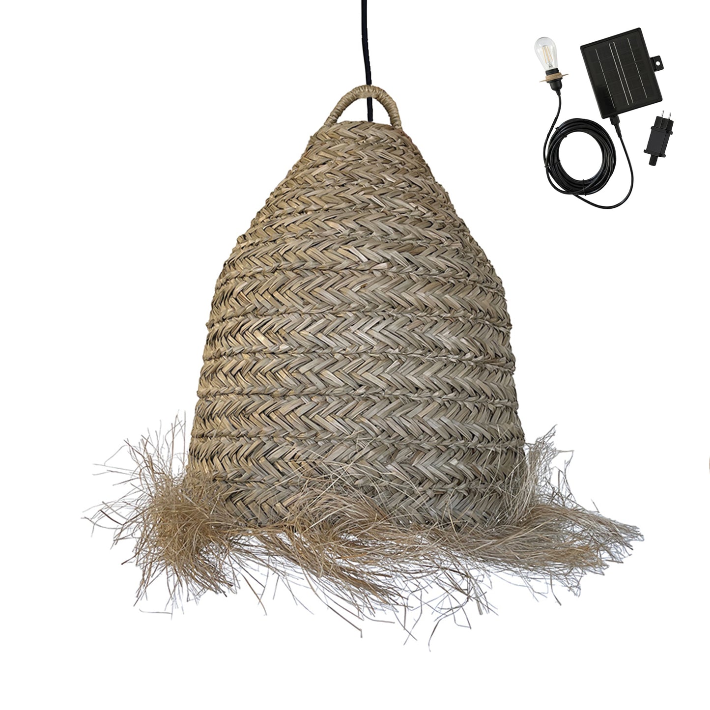 Suspension solaire ANAFI SOLAR en jonc de mer avec câble hybride secteur et solaire 5m de longueur