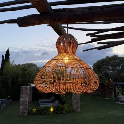 Suspension sur secteur pour l'extérieur RONDA OUTDOOR CABLE en rotin naturel style bohème 5m de longueur de câble